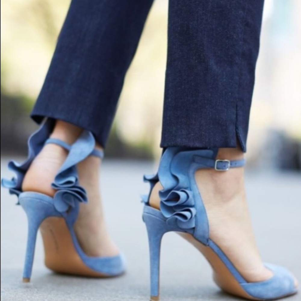 Banana Republic Suede Powder Blue Ruffle Heels